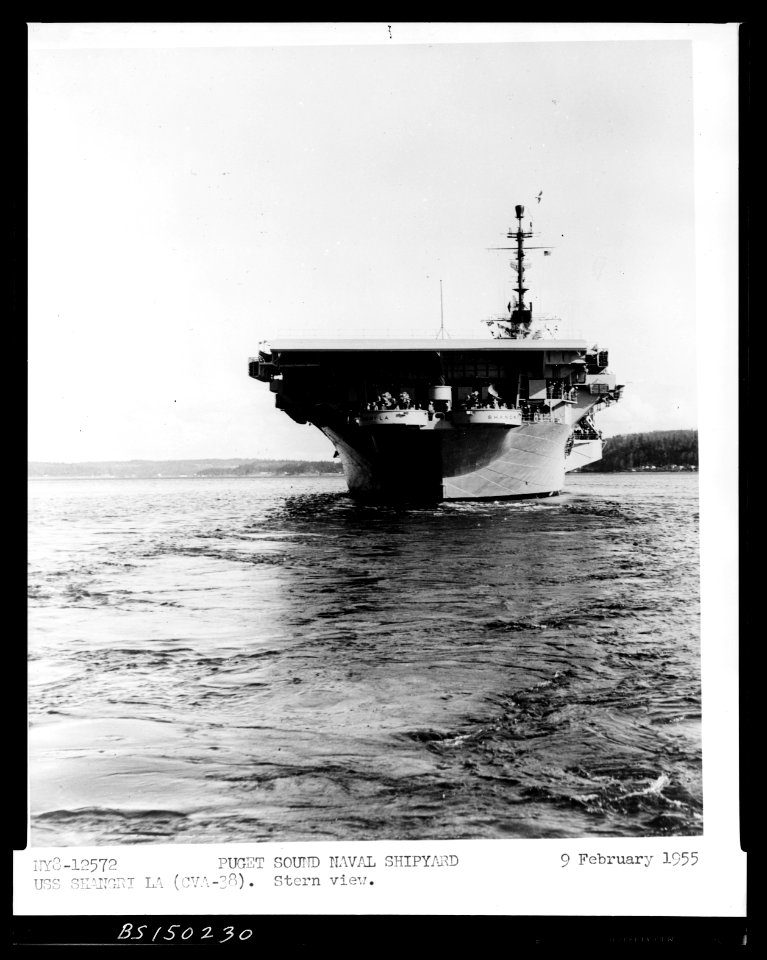 USS Shangri-La (CVA-38) underway off the Puget Sound Naval Shipyard, Washington (USA), on 9 February 1955 (7578446)