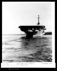 USS Shangri-La (CVA-38) underway off the Puget Sound Naval Shipyard, Washington (USA), on 9 February 1955 (7578446)