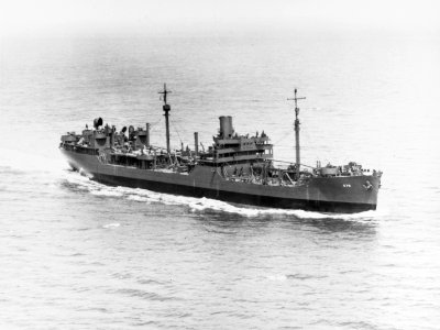 USS Schuylkill (AO-76) underway at sea on 17 April 1943 photo