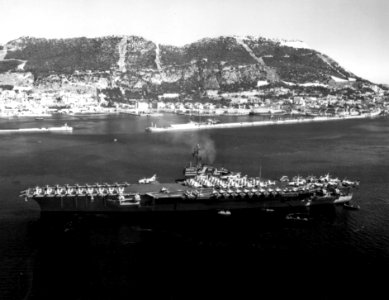 USS Saratoga (CVA-60) at anchor at Gibraltar in September 1958