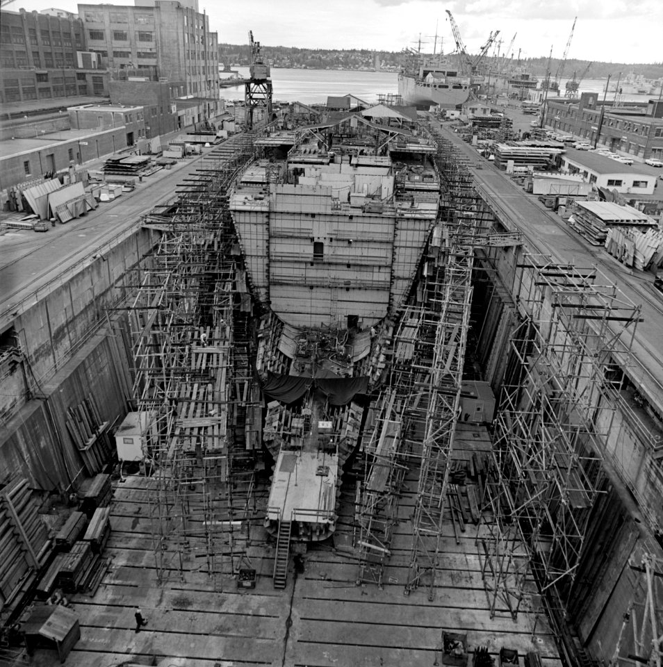 USS Seattle (AOE-3) under construction at the Puget Sound Naval Shipyard, in 1966 (7574611)