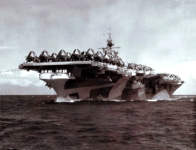 USS Shangri-La (CV-38) underway at sea, circa in January 1945 photo