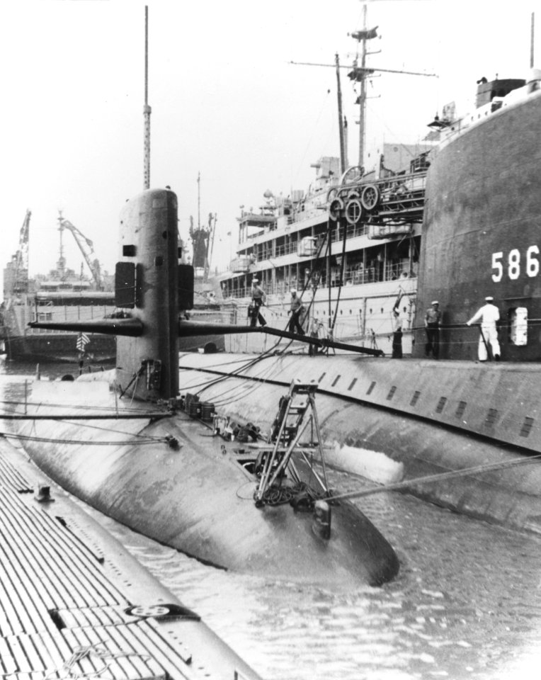 USS Shark (SSN-591), USS Triton (SSN-586) and USS Orion (AS-18) at San Juan PR in 1965