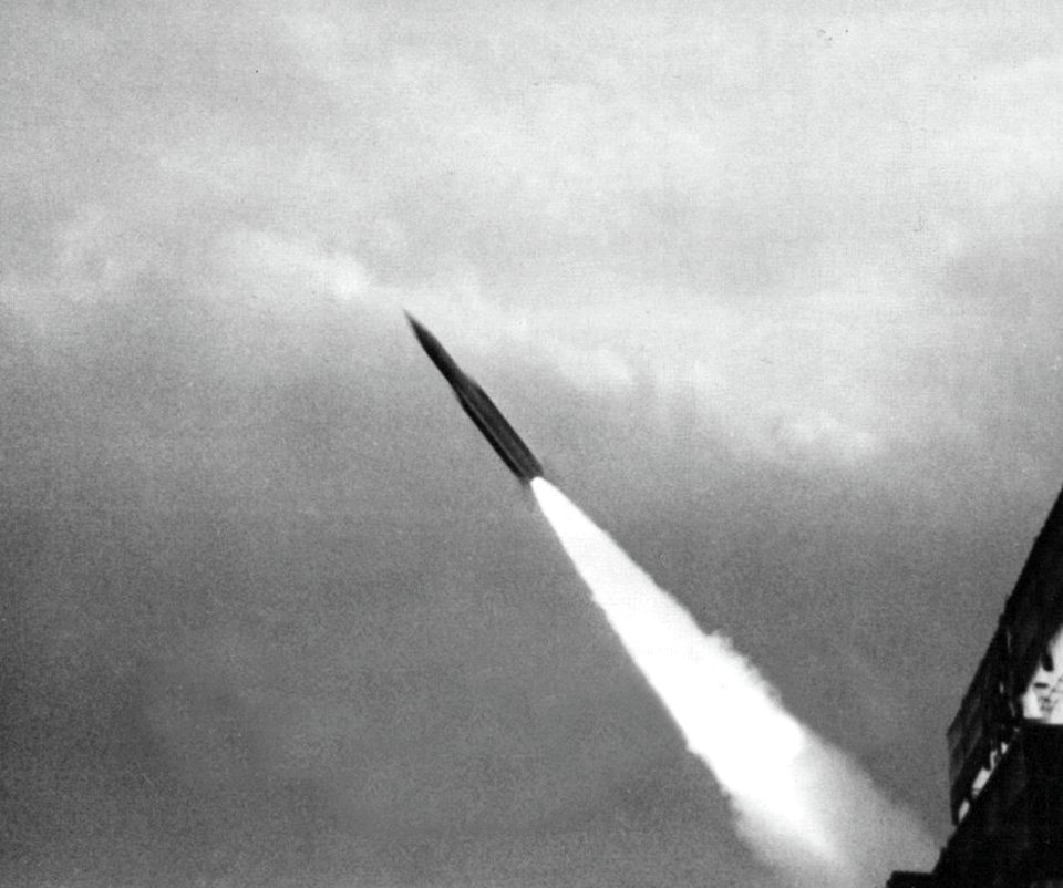 USS Somers (DDG-34) launches a RIM-24 Tartar missile, circa in 1969