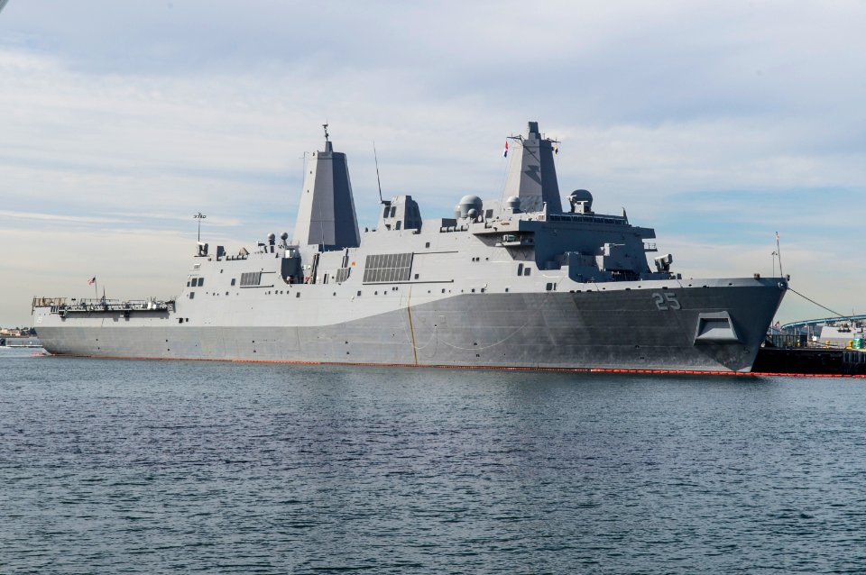 USS Somerset (LPD 25) is moored pier side at Naval Base San Diego 141118-N-OR184-010