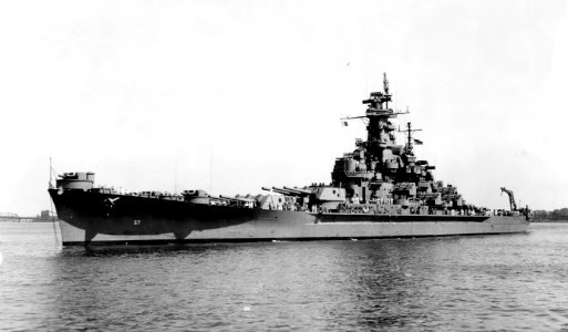 USS South Dakota (BB-57) off the Norfolk Naval Shipyard on 20 August 1943 (NH 97264)