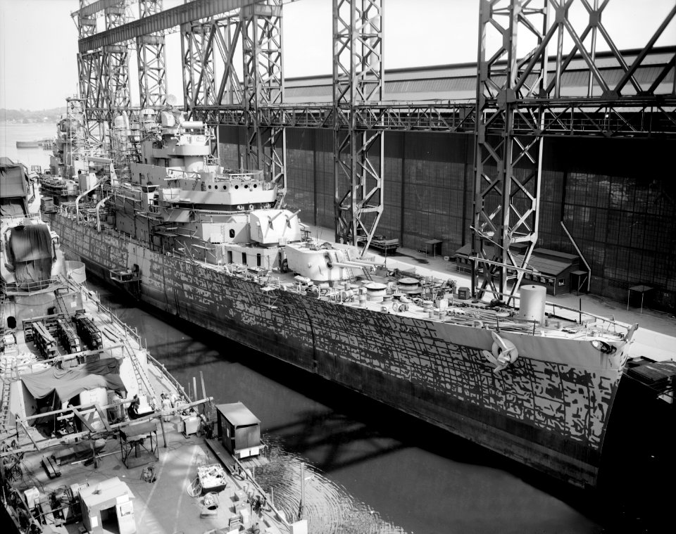 USS Springfield (CLG-7) during conversion at Fore River Yard in 1959
