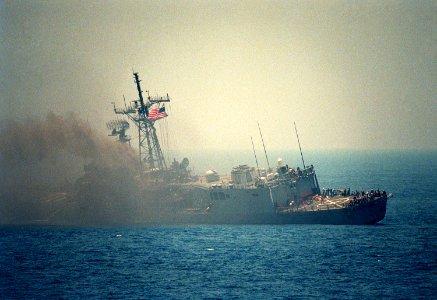 USS Stark FFG-31 port side following missile strike