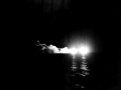 USS St. Louis (CL-49) and other ships firing during the Battle of Kolombangara, 13 July 1943 (80-G-342767)