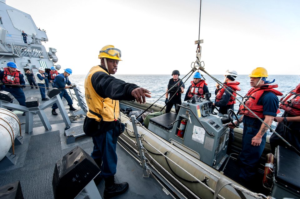 USS Stockdale conducts small boat operations. (8551806737)