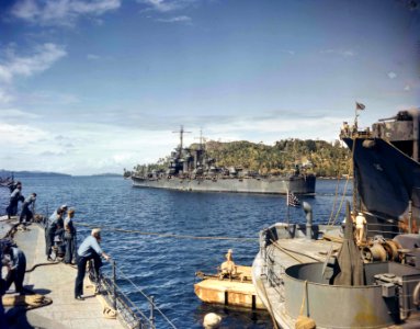 USS St. Louis (CL-49) at Tulagi, circa in 1943 (80-G-K-3971)