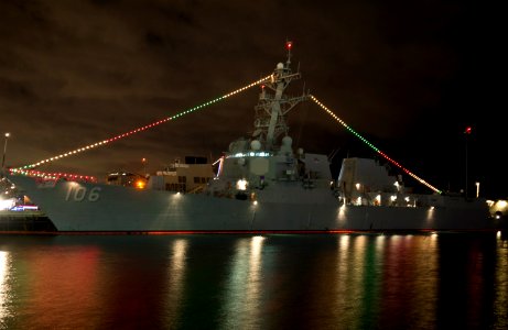 USS Stockdale displays holiday lights. (8290273537)