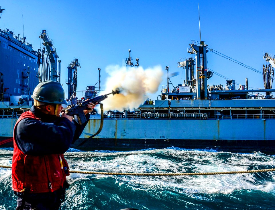 USS Sterett prepares for a replenishment-at-sea. (15516217454)