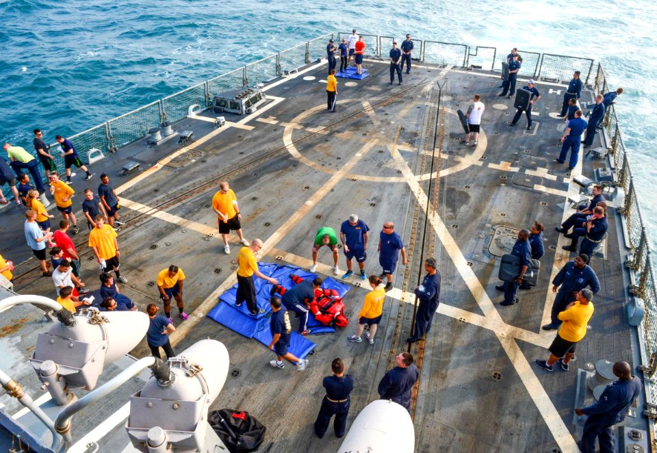USS Sterett Sailors conduct OC spray qualifications 150105-N-GW139-266