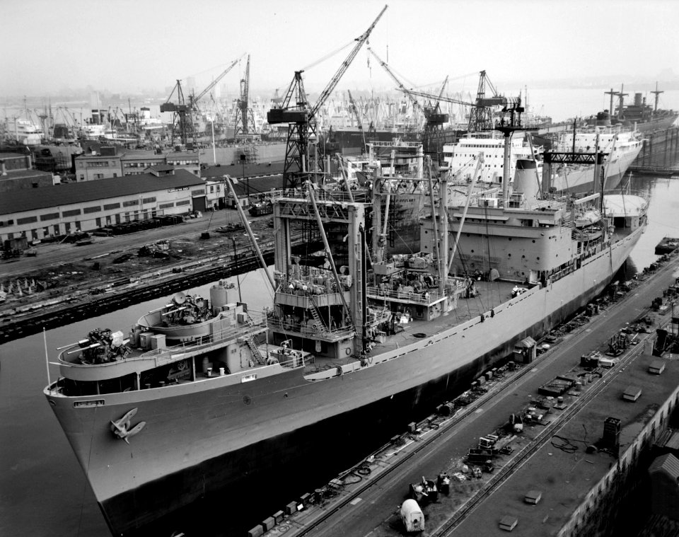 USS Suribachi (AE-21) at the Maryland Shipbuilding and Drydock Company on 17 July 1965 (6927615)