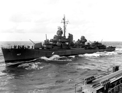 USS Strong (DD-467) underway at sea, circa in early July 1943 (80-G-52931)