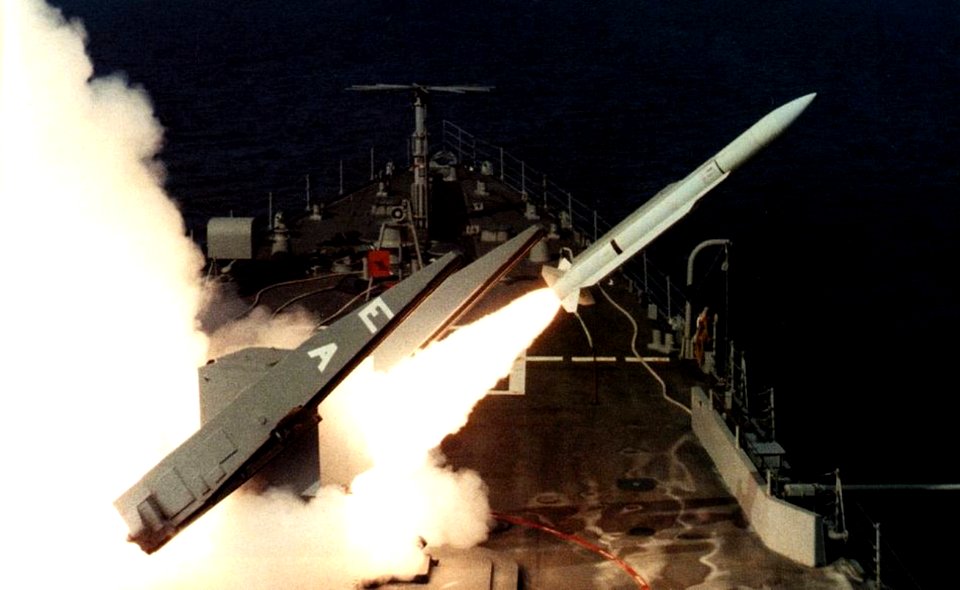 USS Texas (CGN-39) launches a RIM-66 Standard missile, circa in 1984