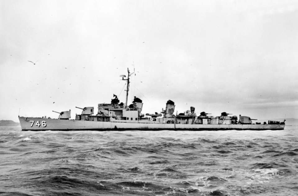 USS Taussig (DD-746) off the San Francisco Naval Shipyard on 21 February 1956