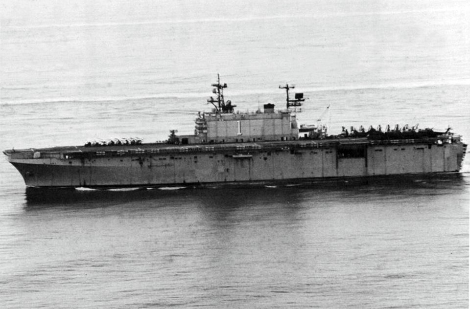 USS Tarawa (LHA-1) underway at sea, in 1979
