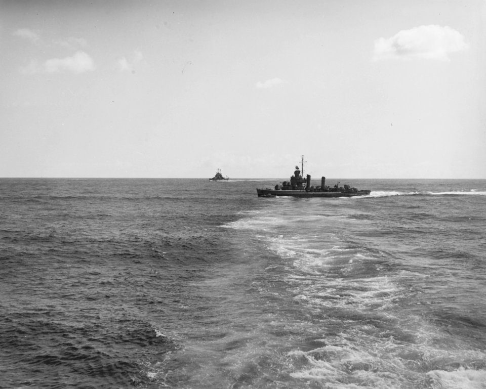 USS Swanson (DD-443) with USS Cleveland (CL-55) in November 1942