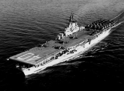 USS Tarawa (CVA-40) underway at sea on 18 December 1952
