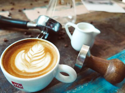 Espresso steamed milk coffee shop photo