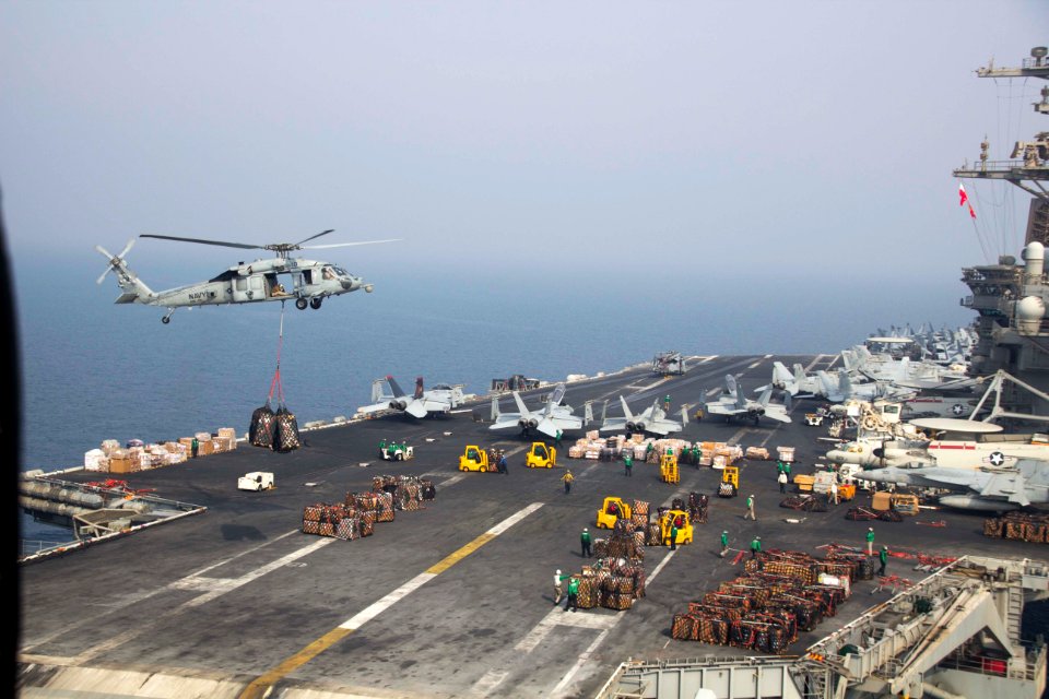 USS Theodore Roosevelt conducts a replenishment. (20768694000)