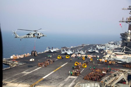 USS Theodore Roosevelt conducts a replenishment. (20768694000)