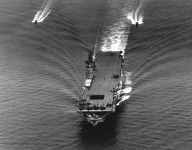 USS Ticonderoga (CV-14) underway in Hampton Roads on 30 June 1944