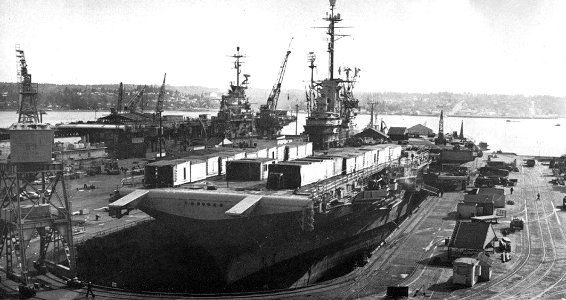 USS Ticonderoga (CVA-14) at the Puget Sound Navy Yard in 1962 photo