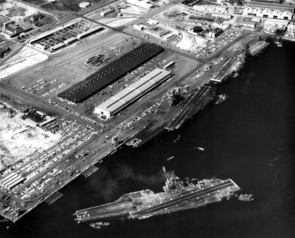 USS Ticonderoga (CVS-14) - Kitty Hawk (CVA-63) and Constellation (CVA-64) at North Island c1973