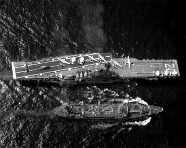 USS Tolovana (AO-64) refueling USS Bennington (CVS-20) 1966