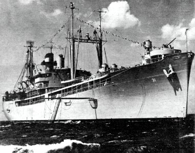 USS Tidewater (AD-31) at anchor, circa in 1954