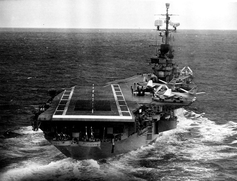 USS Ticonderoga (CVA-14) stern view 1957