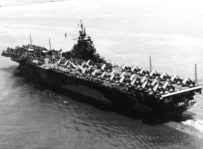 USS Ticonderoga (CV-14) underway in Hampton Roads on 26 June 1944
