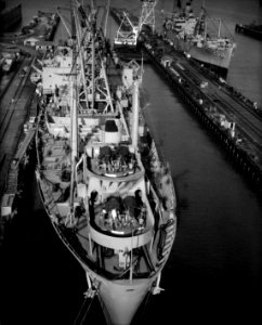 USS Tulare (AKA-112) docked at San Francisco, California (USA), on 9 December 1955 (6931990)