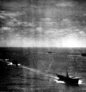 USS Tripoli (CVE-64) underway with a convoy in the Atlantic Ocean, in April 1944