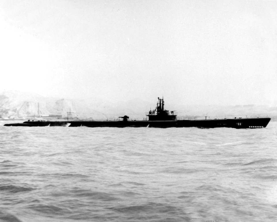 USS Trepang (SS-412) underway off Mare Island Naval Shipyard, California (USA), on 12 July 1944