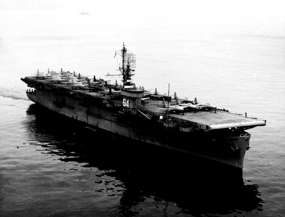 USS Tripoli (CVE-64) transporting F-84s in the 1950s