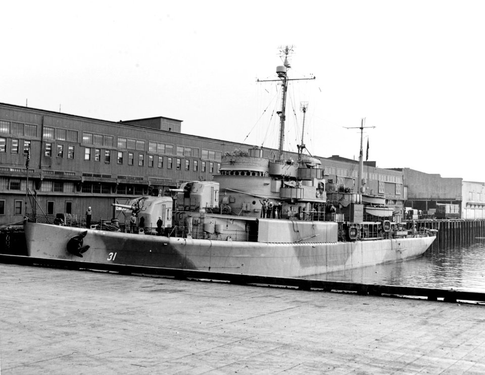 USS Unimak (AVP-31) at Seattle, Washington (USA), on 31 January 1944 (19-N-61152)