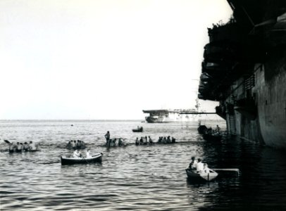 USS Tulagi (CVE-72) and USS Kasaan Bay (CVE-69) anchored at Malta, in August 1944 (80-G-320930)