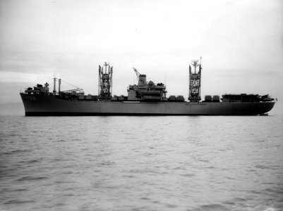 USS Tulare (AKA-112) underway in San Francisco Bay, California (USA), on 8 December 1955 (6931995)