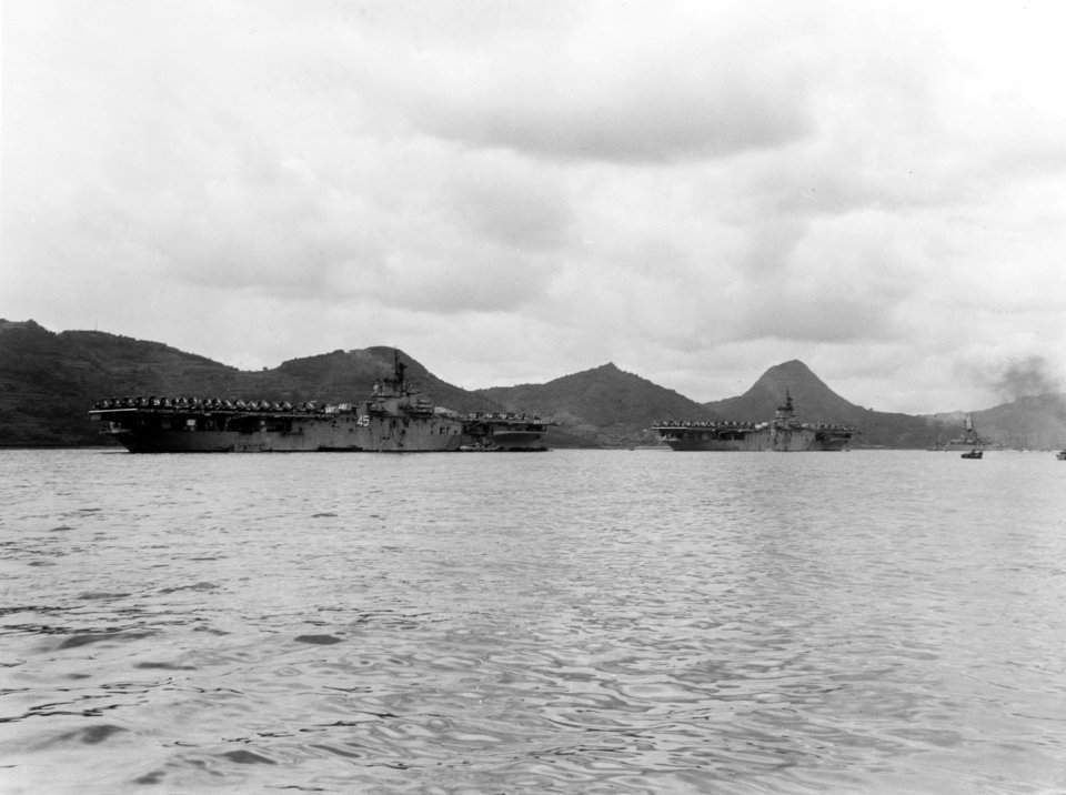 USS Valley Forge (CV-45) and USS Philippine Sea (CV-47) at Sasebo in August 1950
