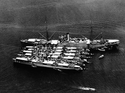 USS Vestal (AR-4) with six destroyers alongside c1928