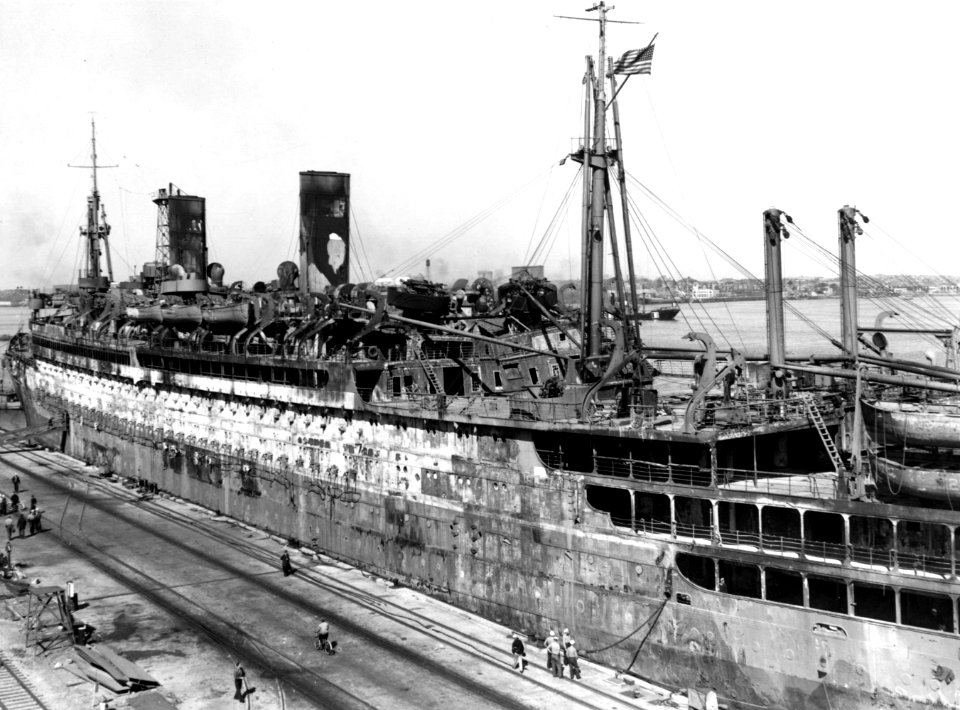 USS Wakefield (AP-21) at the Boston Naval Shipyard in November 1942
