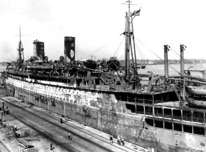 USS Wakefield (AP-21) at the Boston Naval Shipyard in November 1942 photo