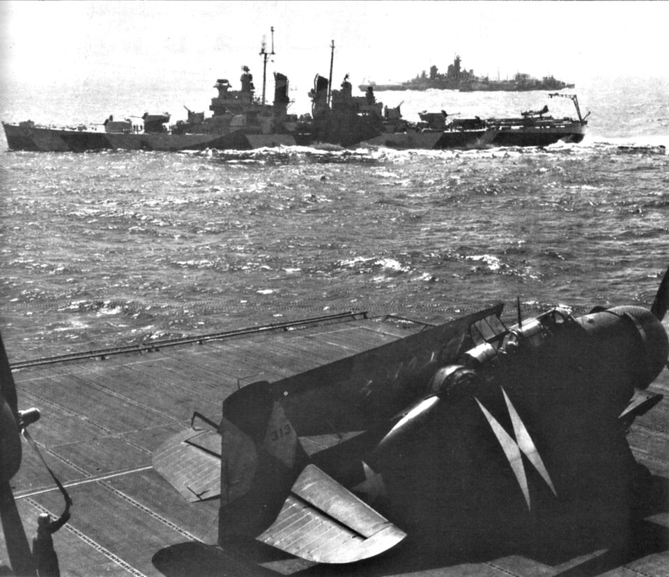 USS Wilkes-Barre (CL-103) operating off Okinawa in July 1945