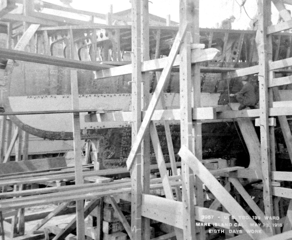 USS Ward (DD-139) construction on May 23, 1918, Mare Island Navy Yard, California (26834487223)