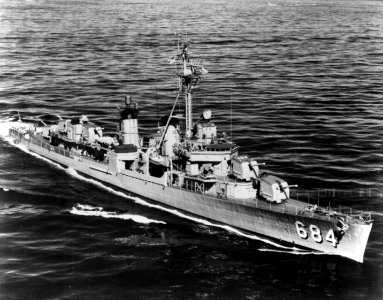 USS Wedderburn (DD-684) underway at sea, circa in the late 1950s (NH 73463)