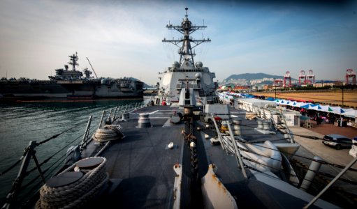 USS Wayne E. Meyer (DDG 108) is moored near USS Carl Vinson in Busan, Republic of Korea. (33112071900)